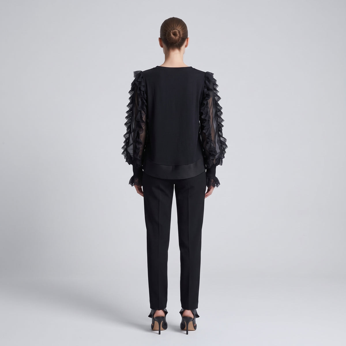 Black Lace Ruffle Sleeve Top