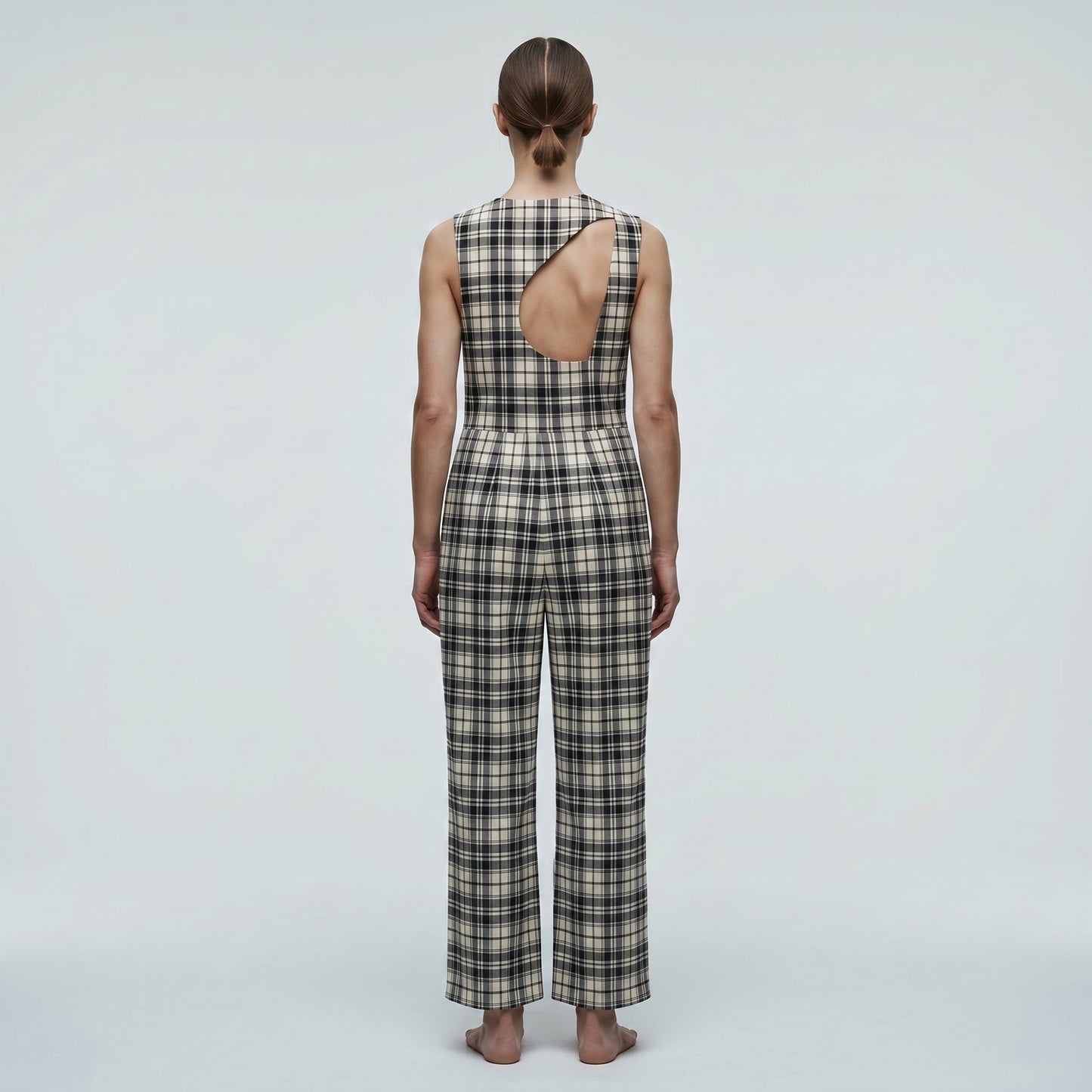 Structured Plaid Cutout Jumpsuit