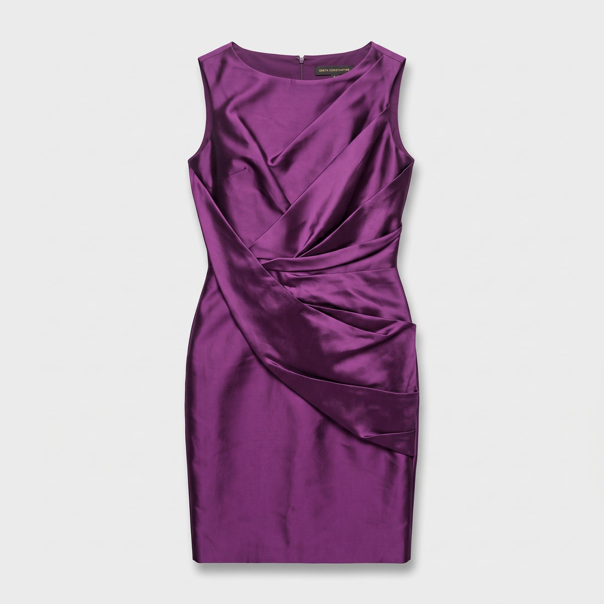 Draped Satin Sleeveless Sheath Dress