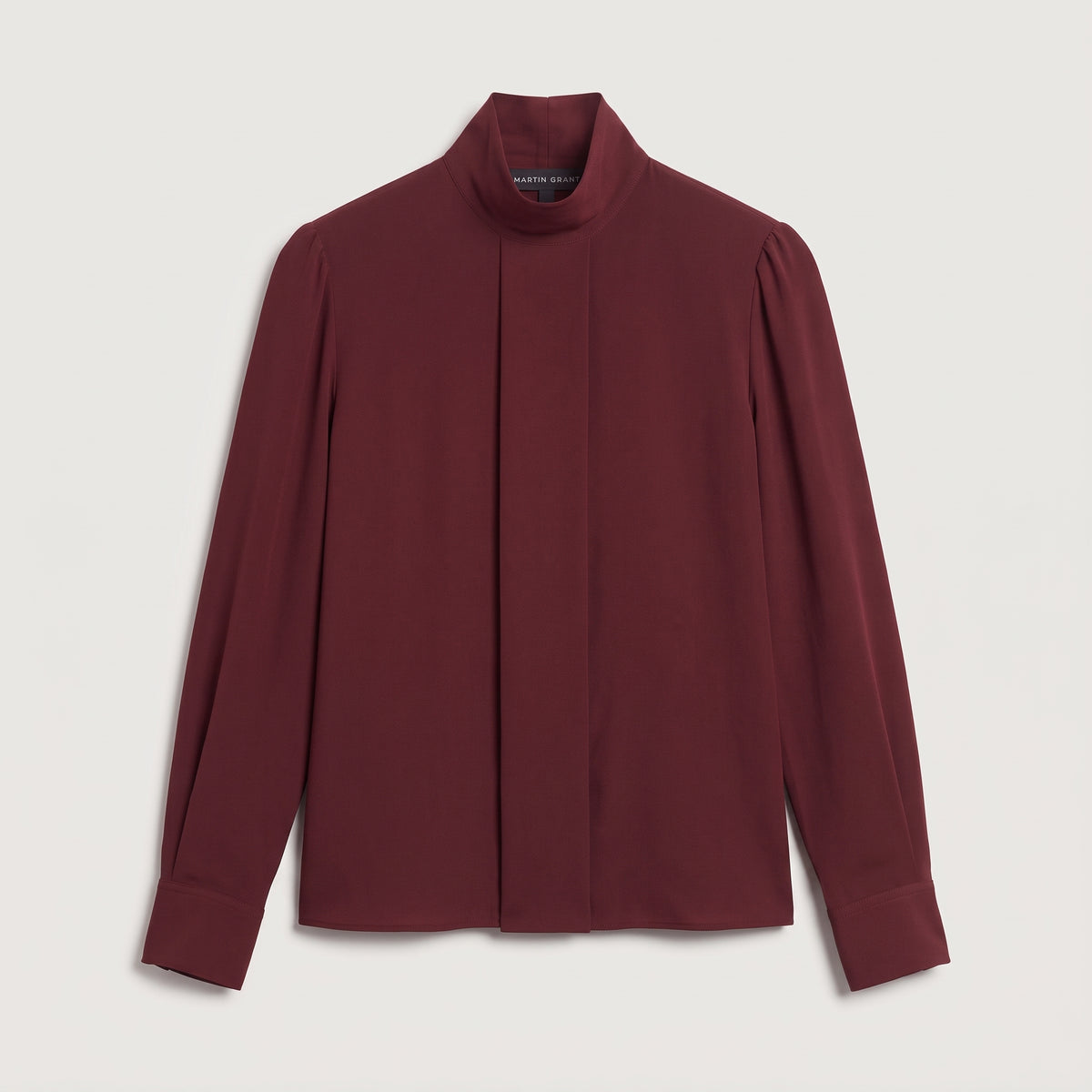Burgundy High-Neck Pleated Blouse