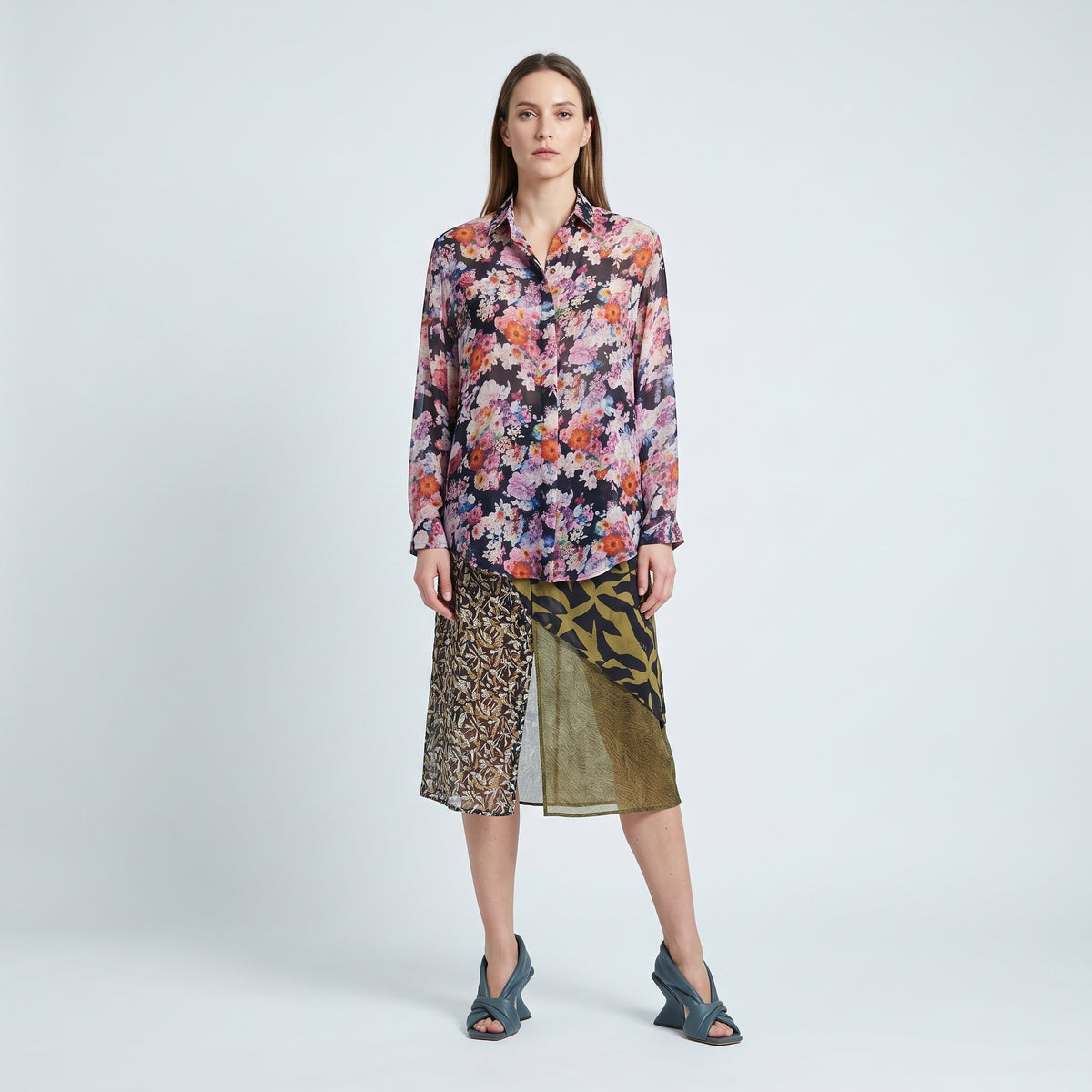 Floral Print Mandarin Collar Shirt