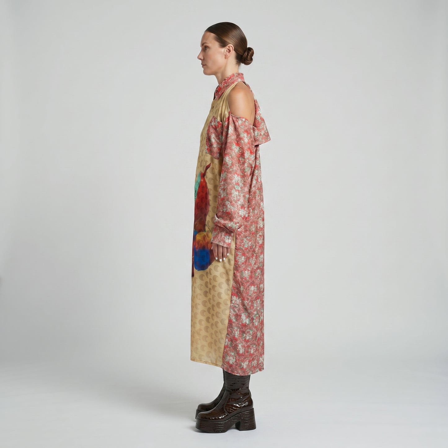 Printed Cold Shoulder Shirt Dress