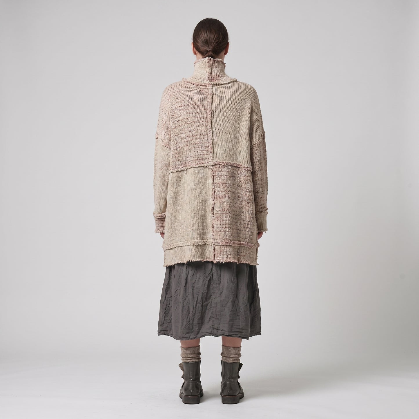 Textured Patchwork Turtleneck Sweater