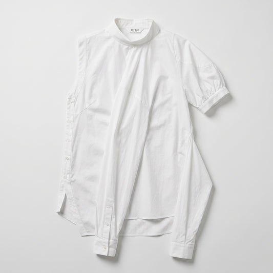 Asymmetric Mock Neck Cotton Shirt