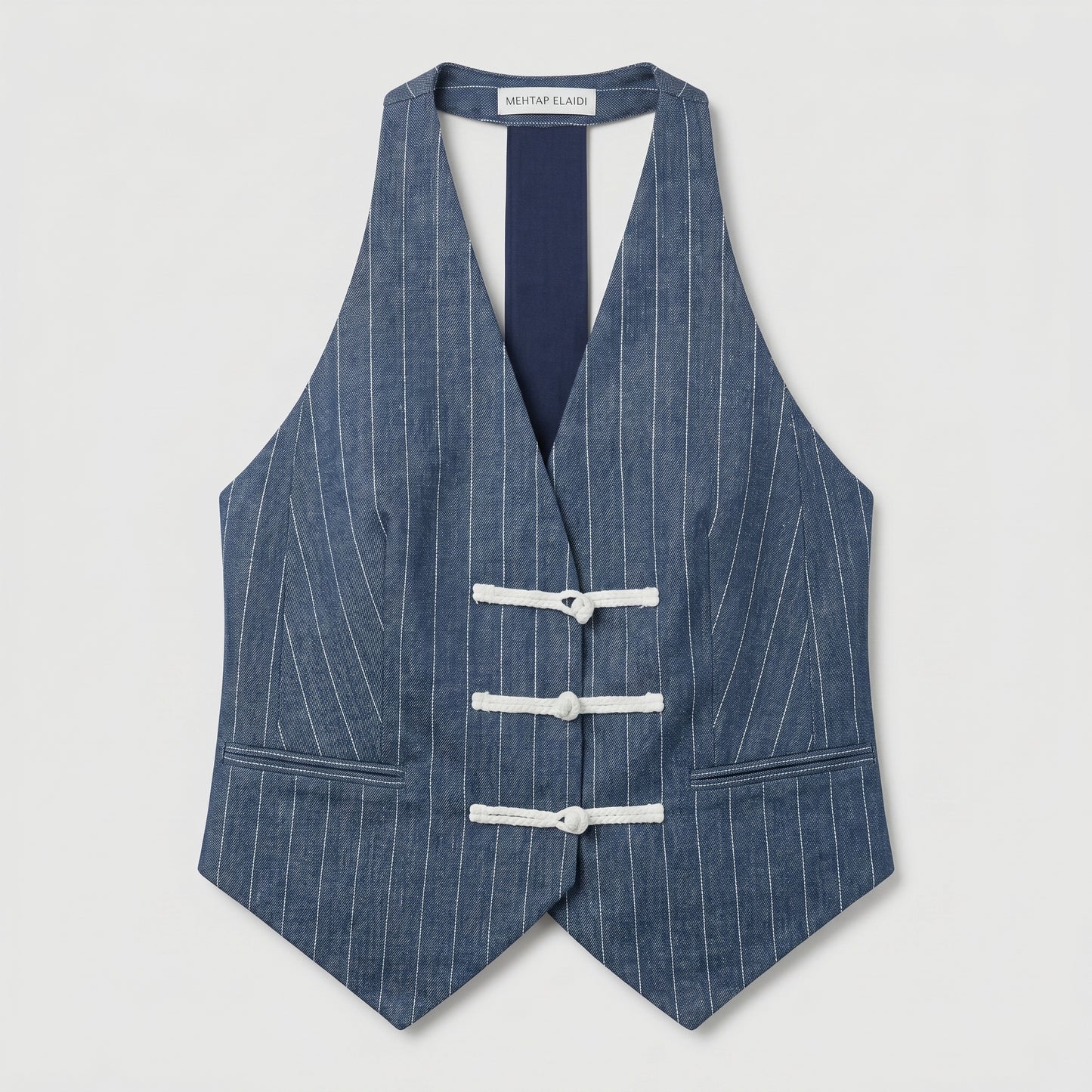 Pinstripe Denim Halter Vest