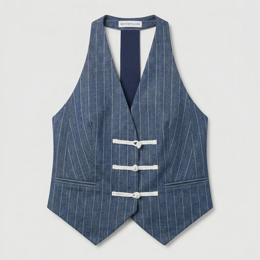 Pinstripe Denim Halter Vest