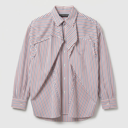 Deconstructed Striped Button-Up Shirt