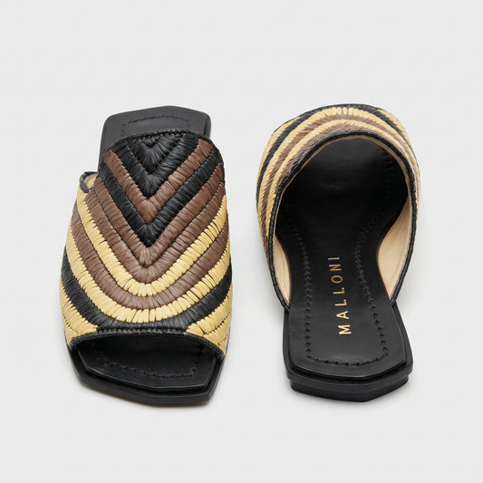 Woven Chevron Leather Slide Sandals