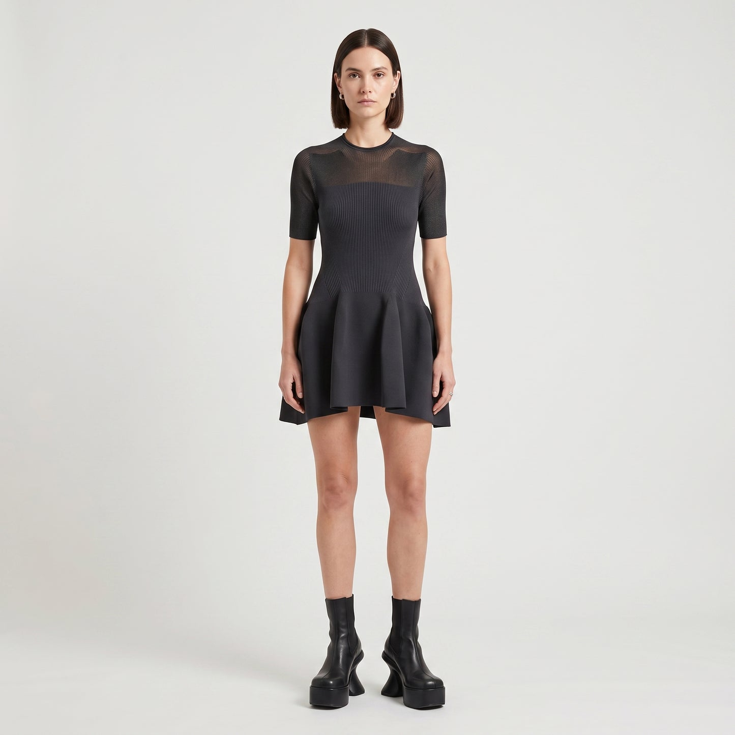 Ribbed Knit Peplum Dress