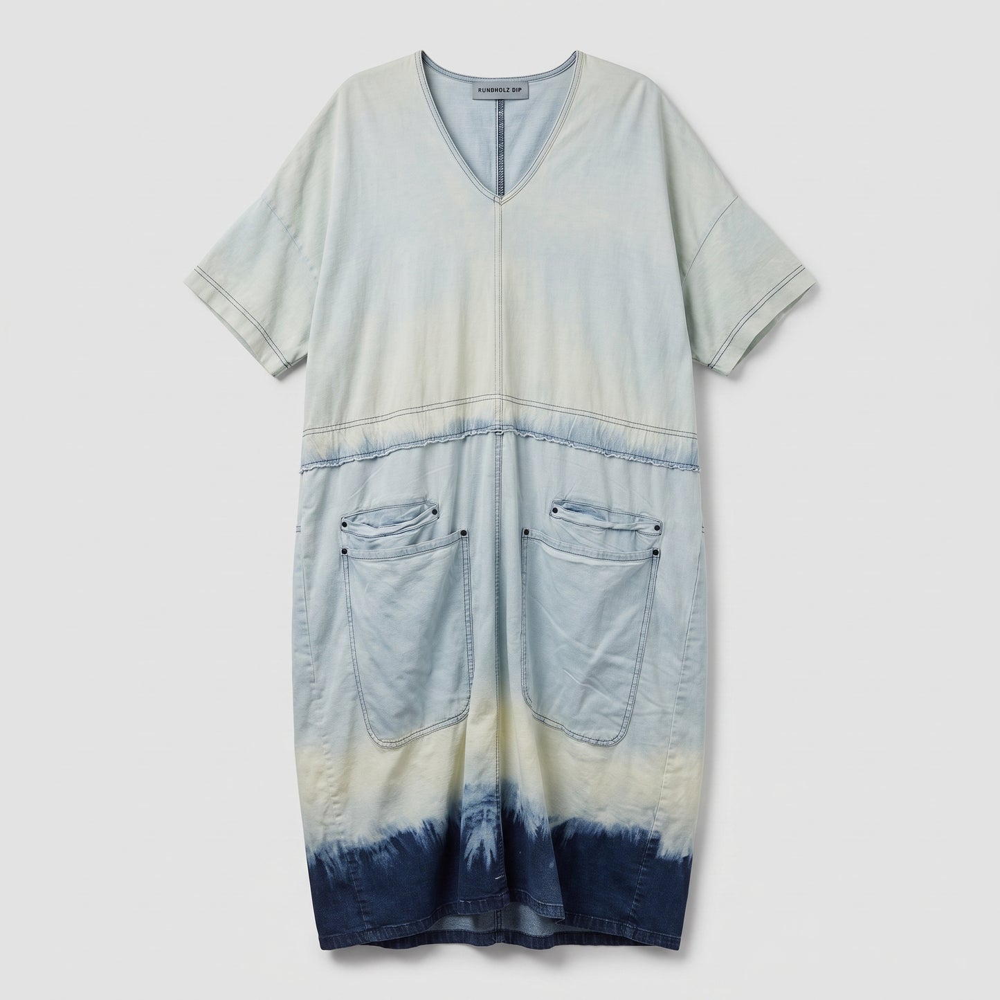 Ombre V-Neck Denim Midi Dress