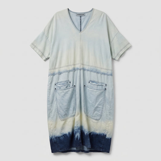 Ombre V-Neck Denim Midi Dress