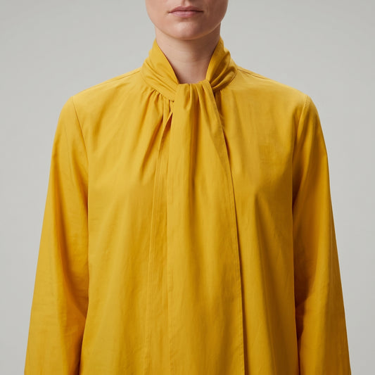 Mustard Tie Neck Silk Blouse