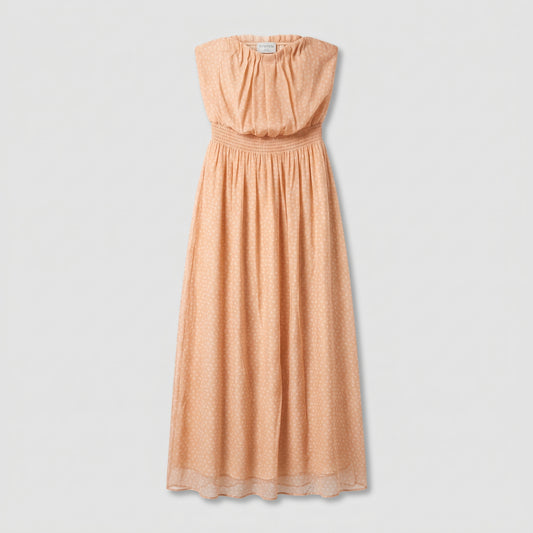 Strapless Gathered Midi Dress