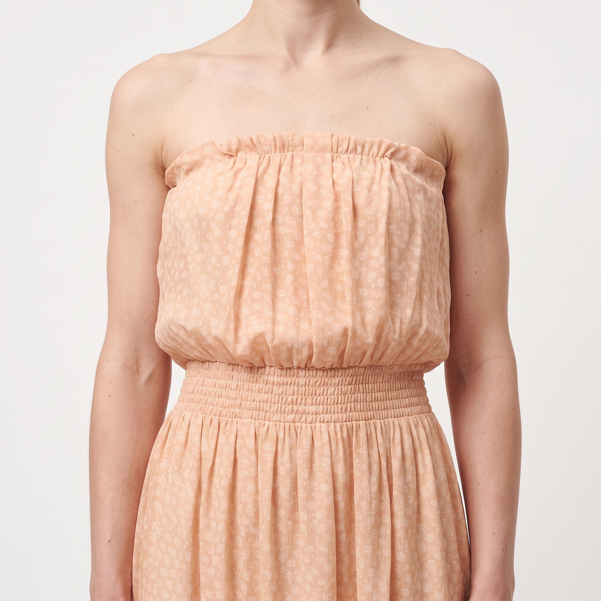 Strapless Gathered Midi Dress