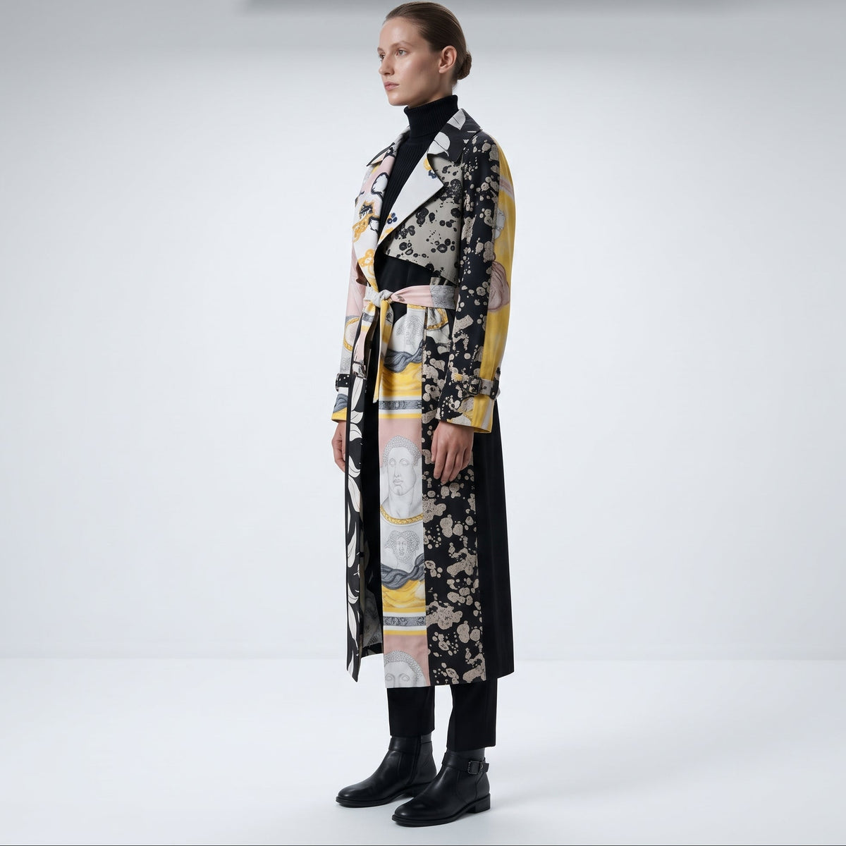 Graphic Patchwork Statement Trench Coat
