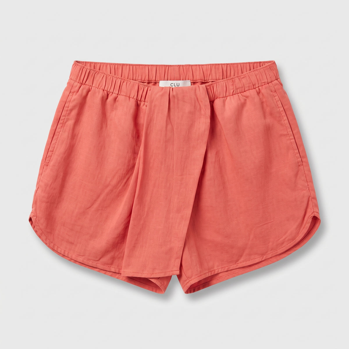 Coral Linen Blend Wrap Shorts
