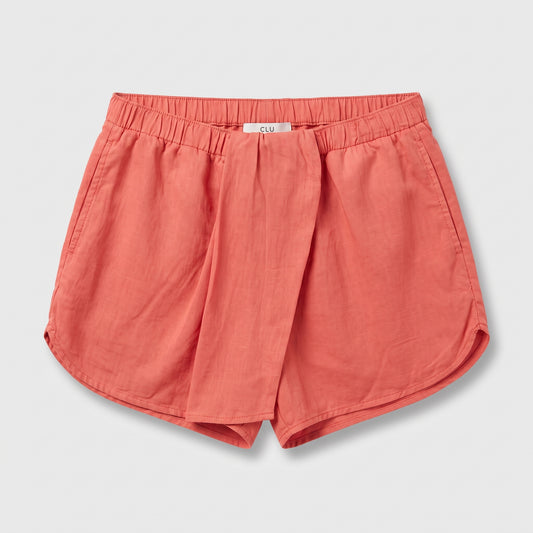Coral Linen Blend Wrap Shorts
