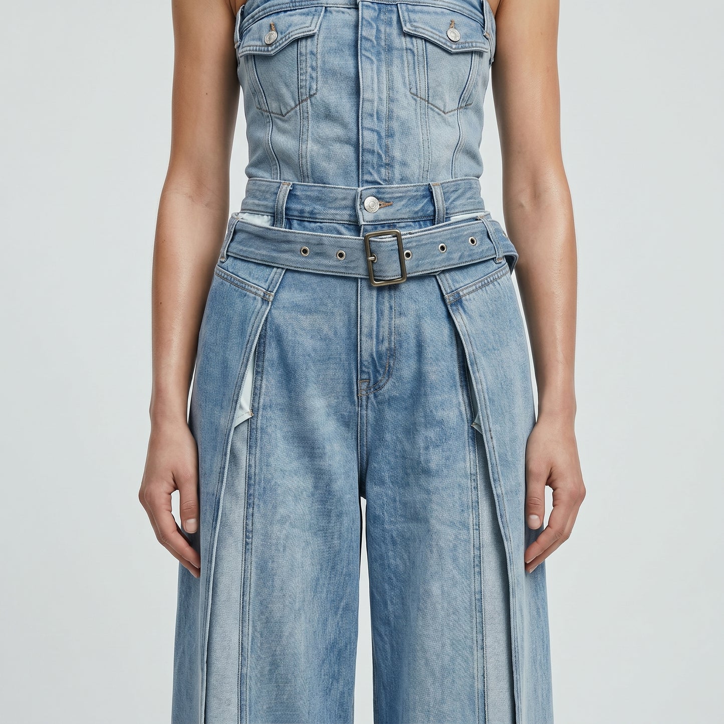 High-Waisted Belted Wide-Leg Jeans