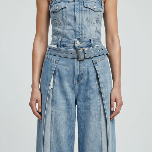 High-Waisted Belted Wide-Leg Jeans