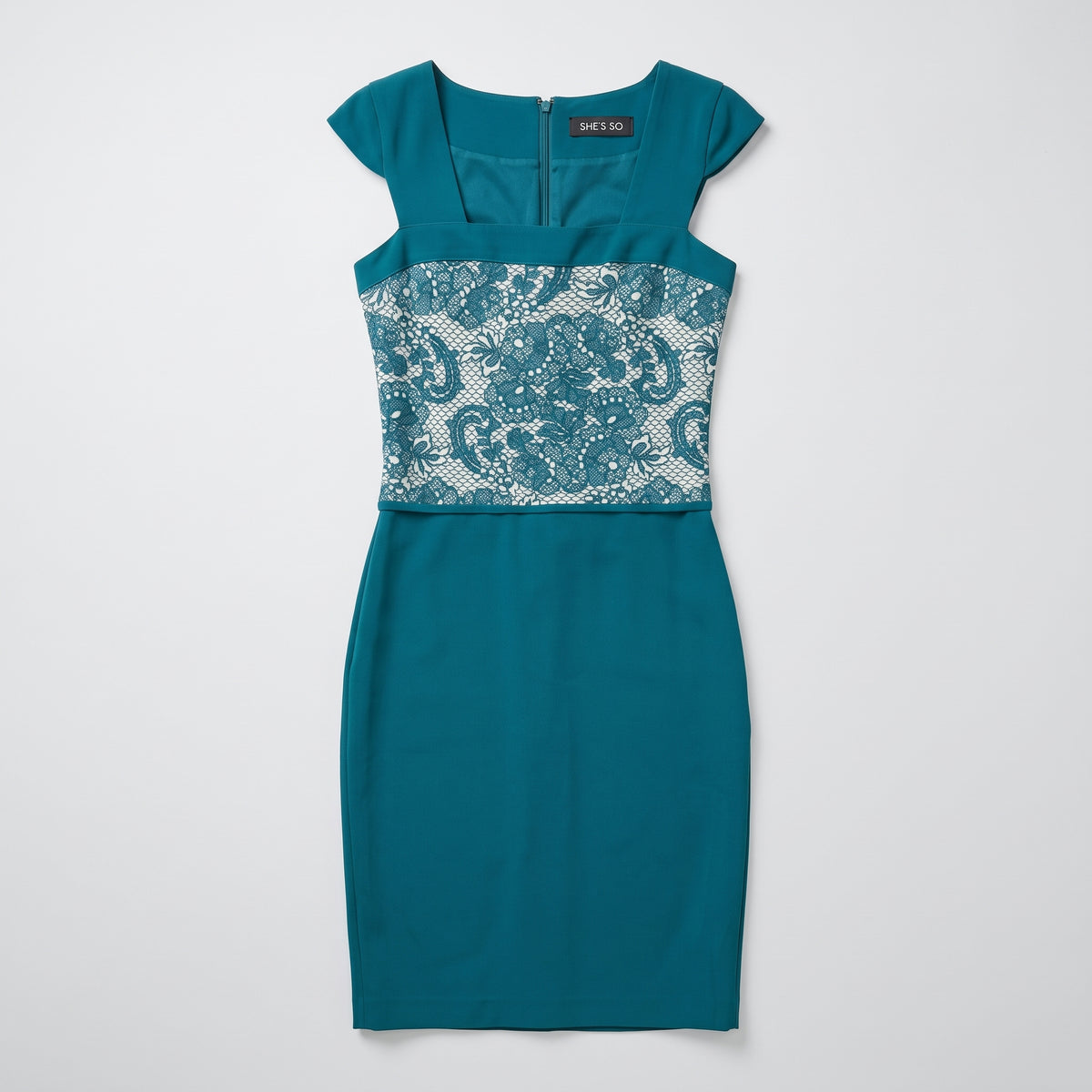 Elegant Teal Lace Panel Dress
