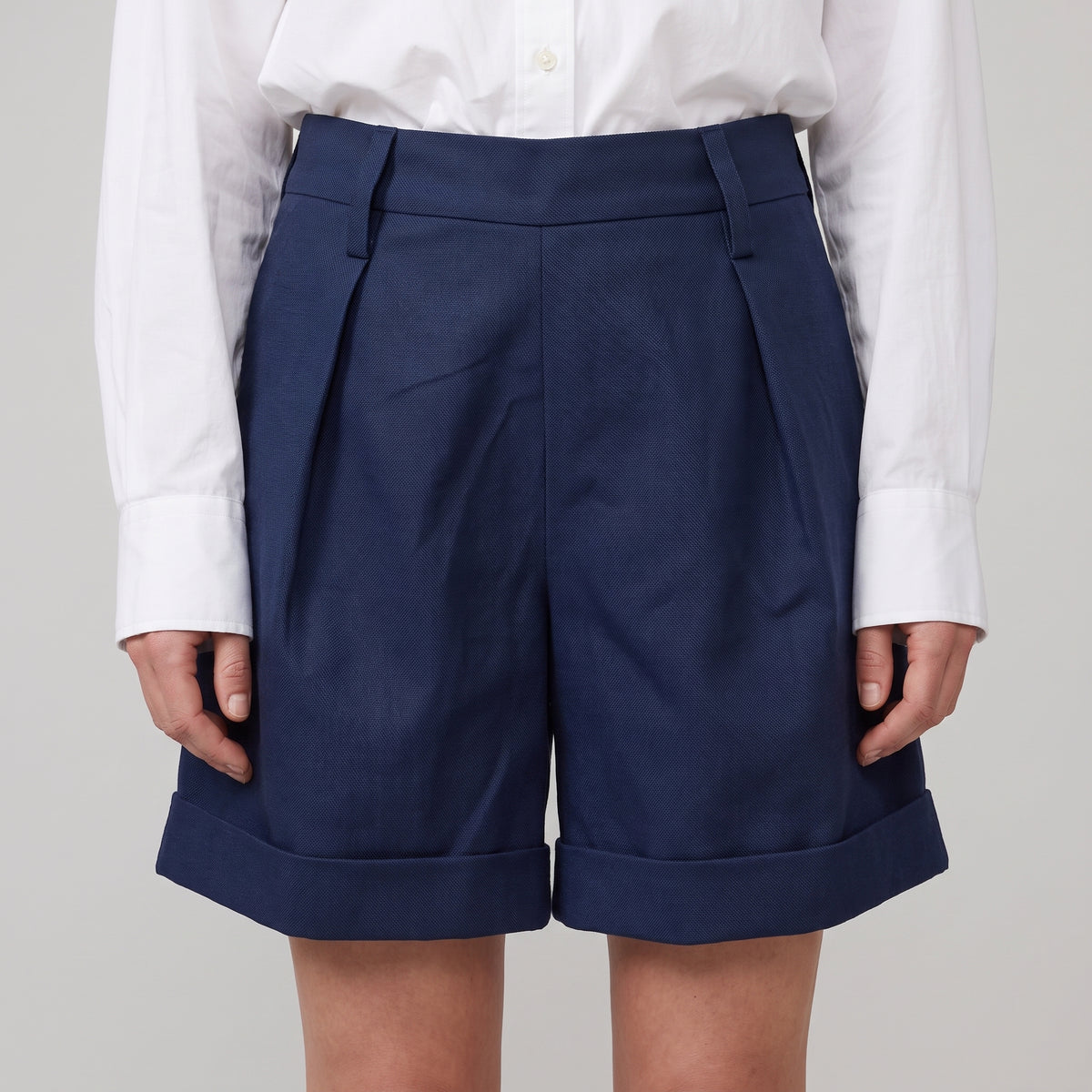 Tailored Navy Cuffed Shorts