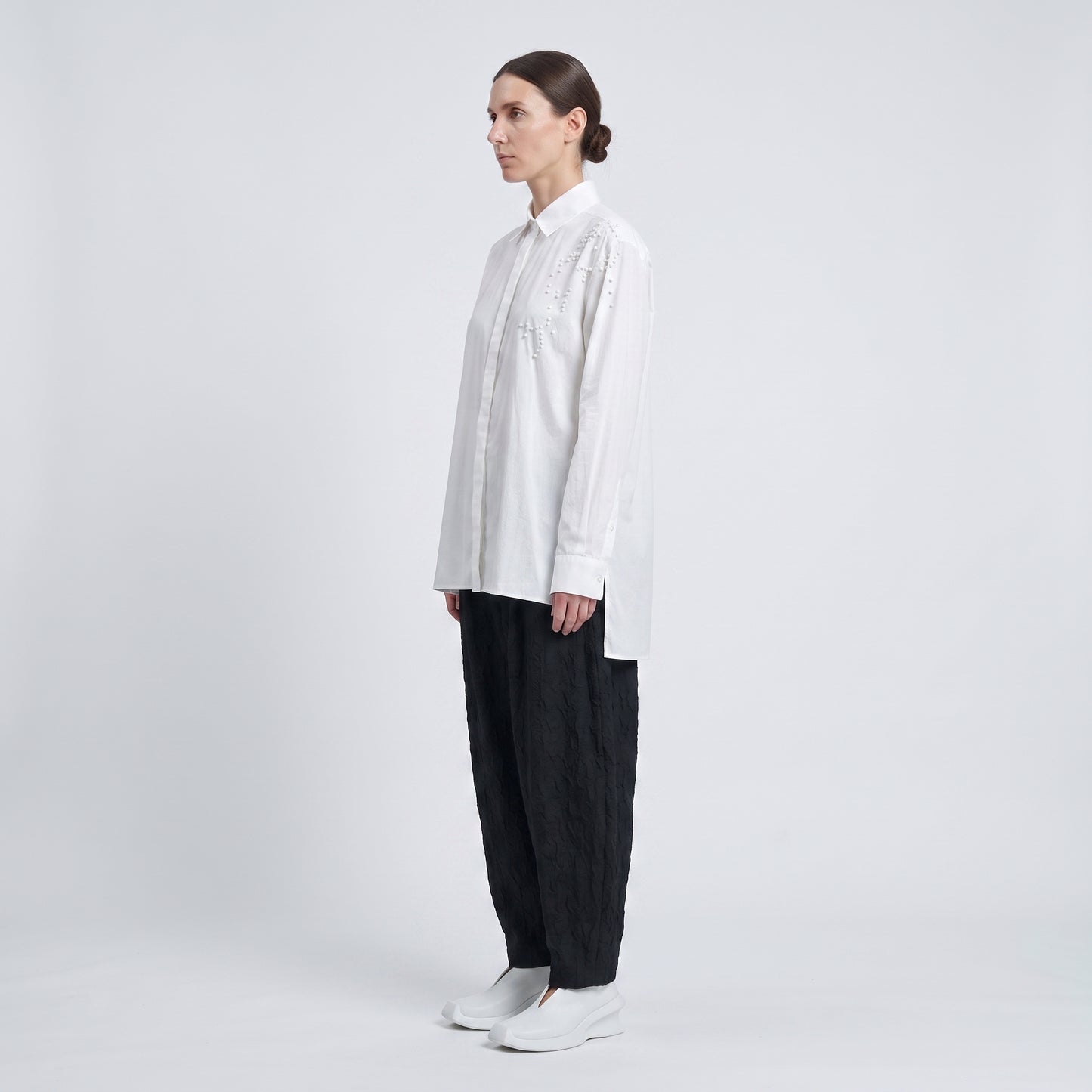 Embellished Pearl Detail Cotton Shirt