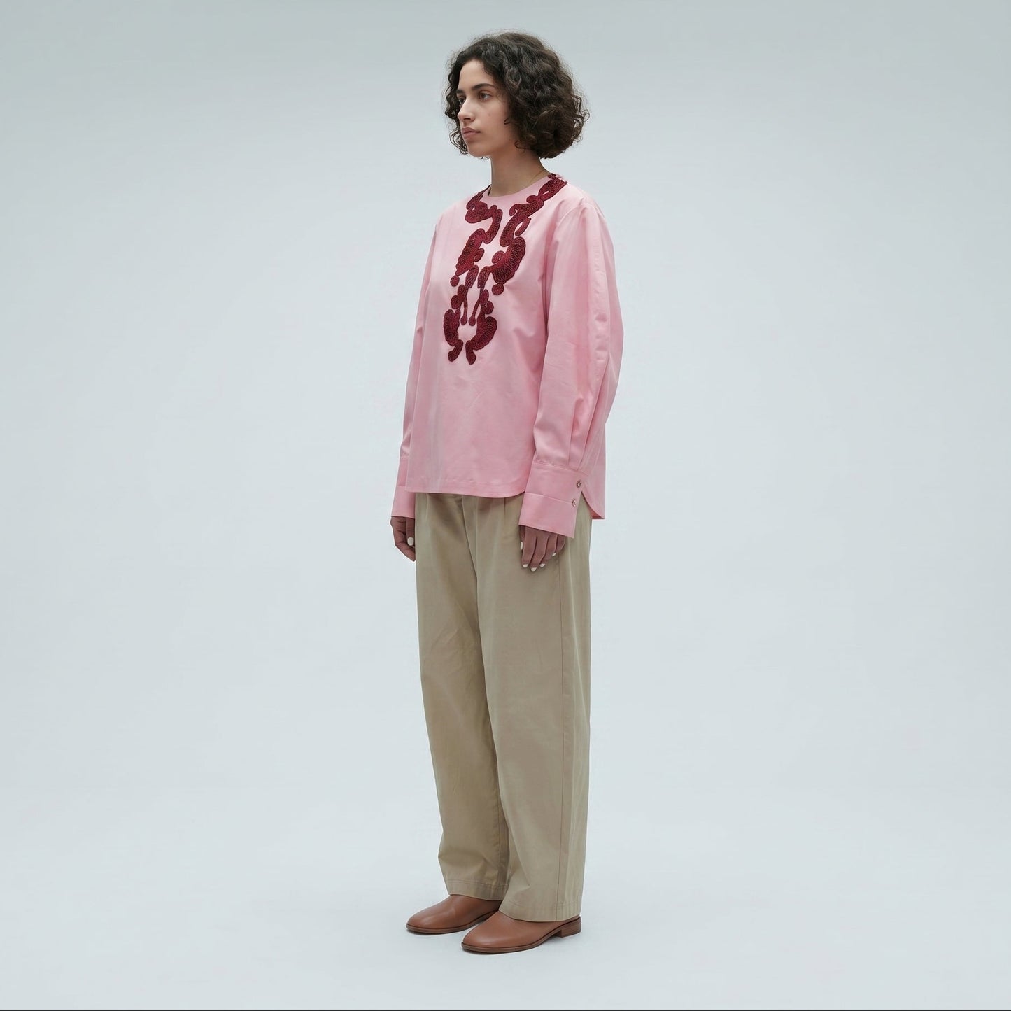 Embroidered Pink Cotton Blouse