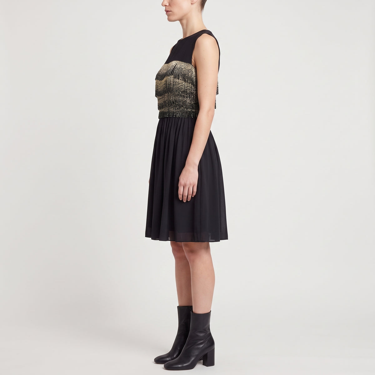 Fringed Embellished Sleeveless Mini Dress