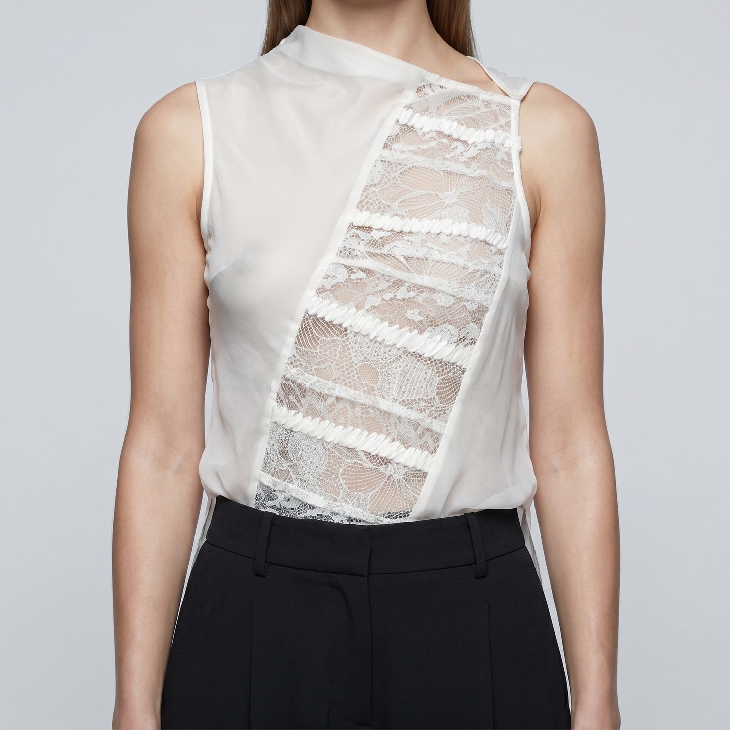Asymmetric Lace Panel Sleeveless Top