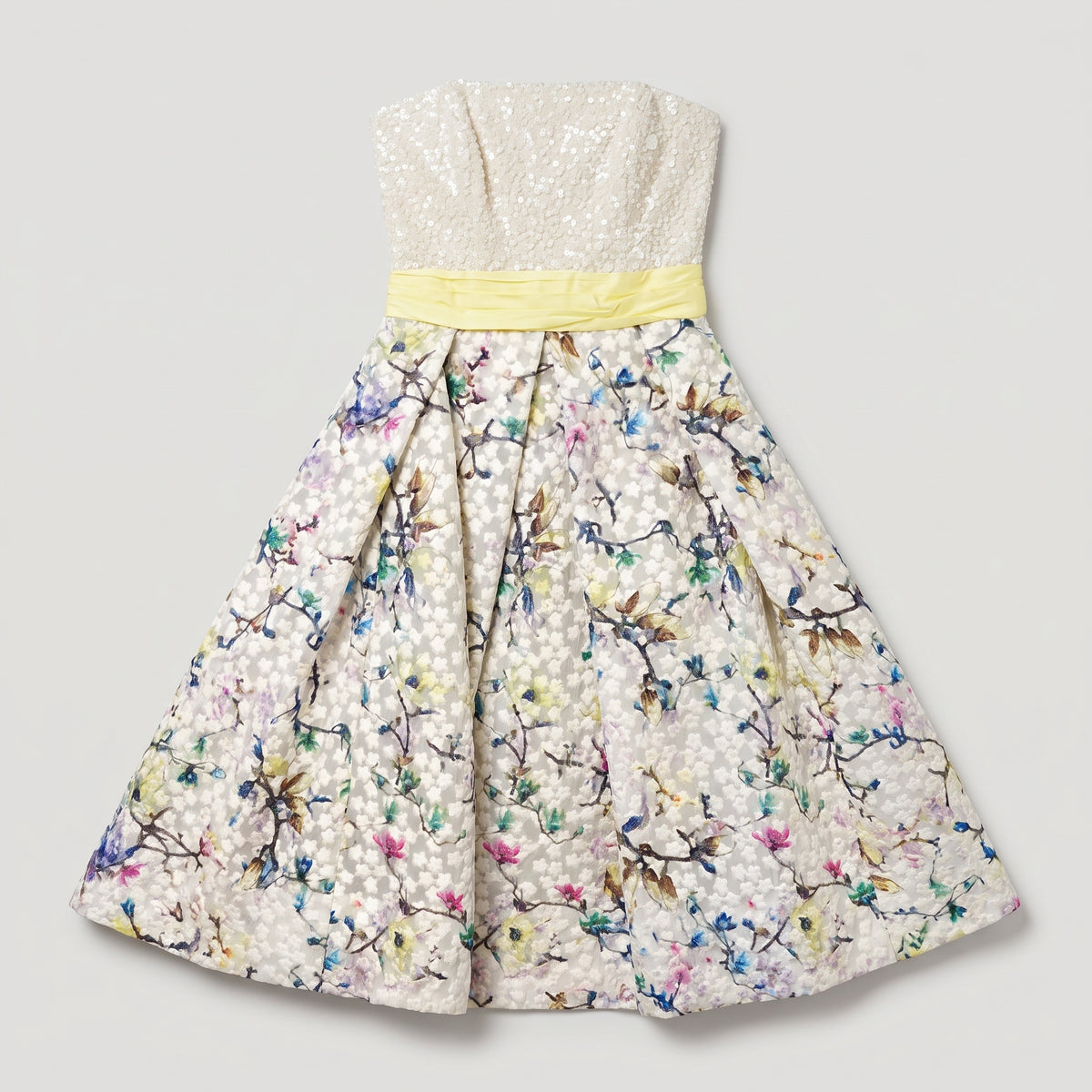 Floral Sequin Strapless Cocktail Dress