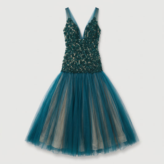 Embellished V-Neck Tulle Dress