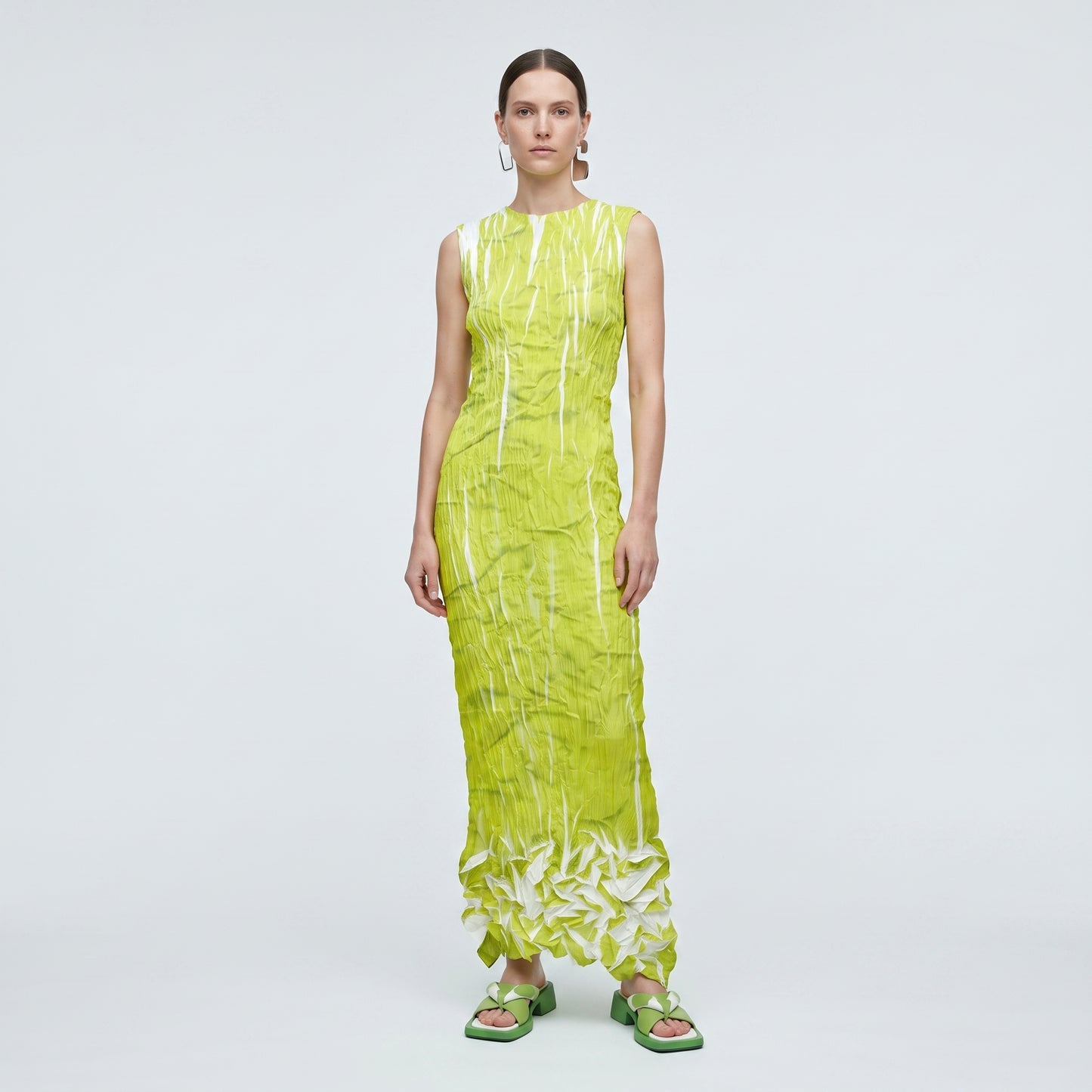 Pleated Textural Midi Dress