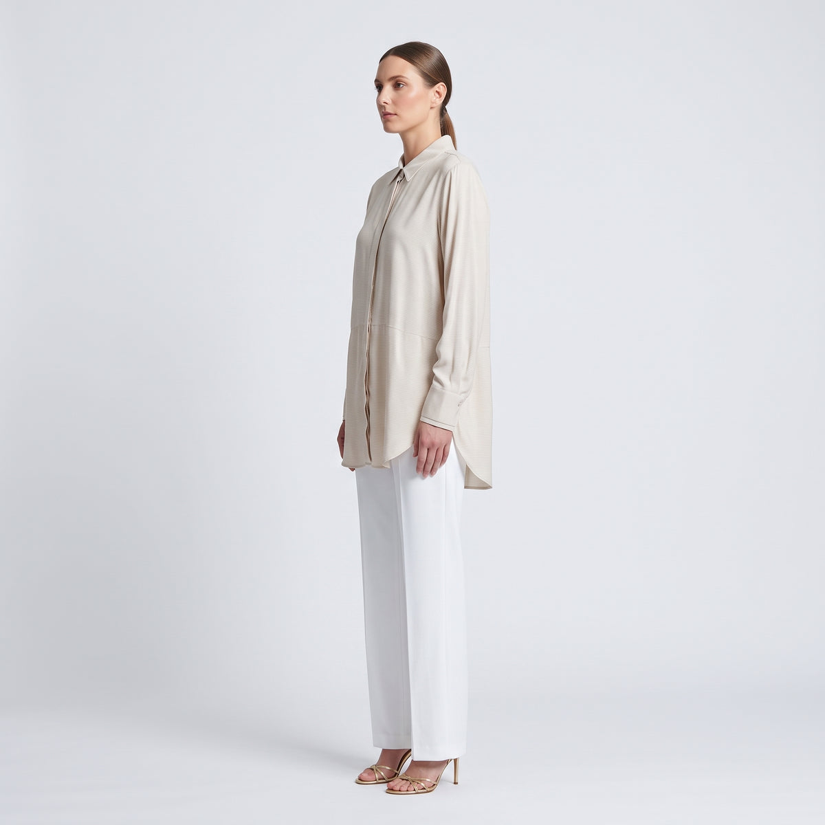Relaxed Ruched Sleeve Button-Down