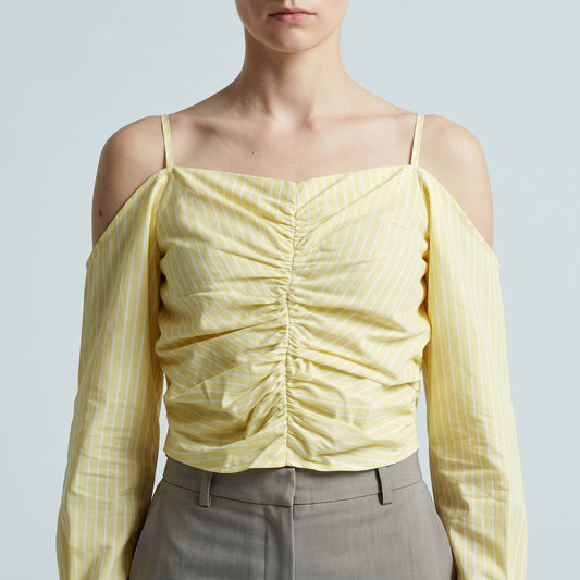 Ruched Striped Off-Shoulder Top
