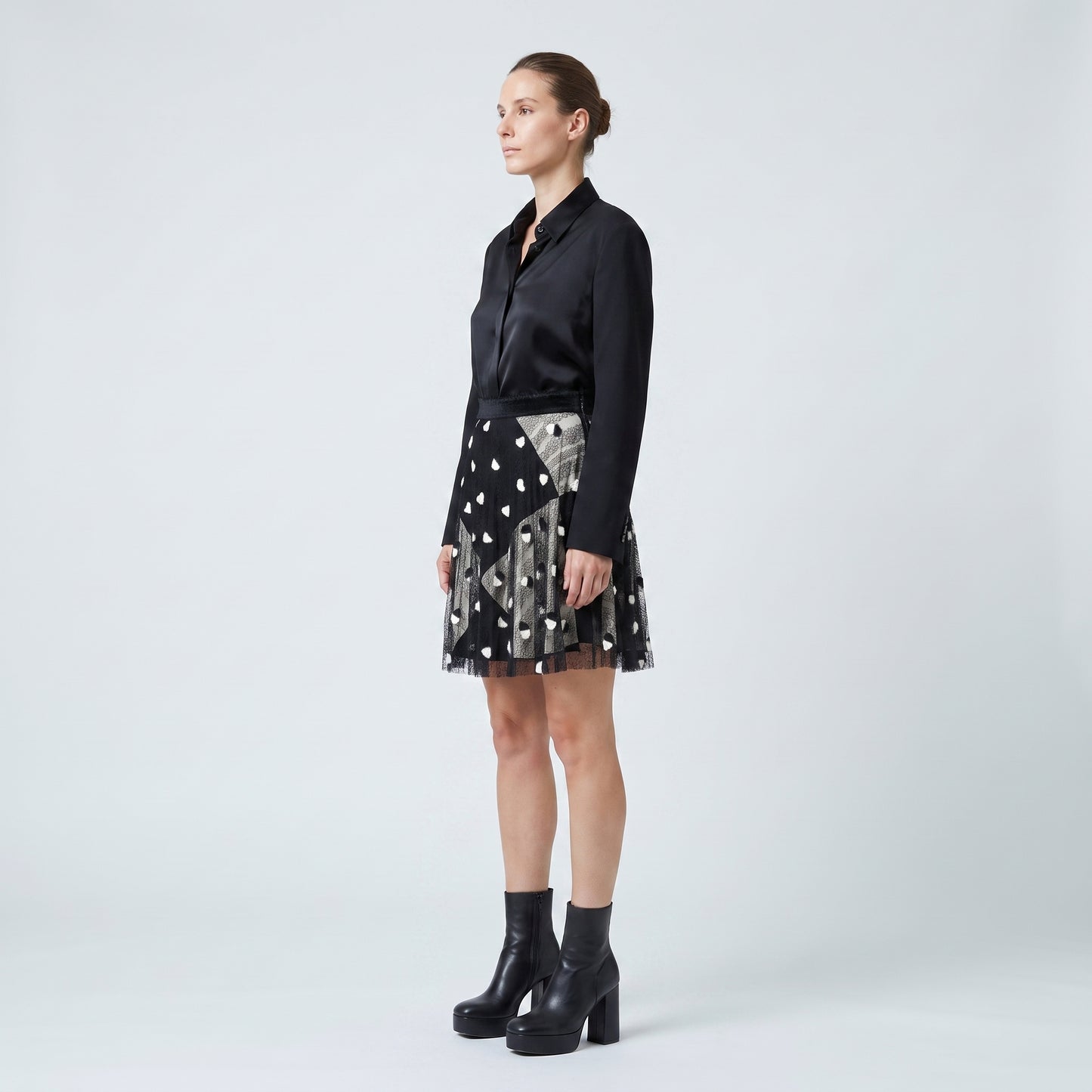 Polka Dot Lace Pleated Skirt