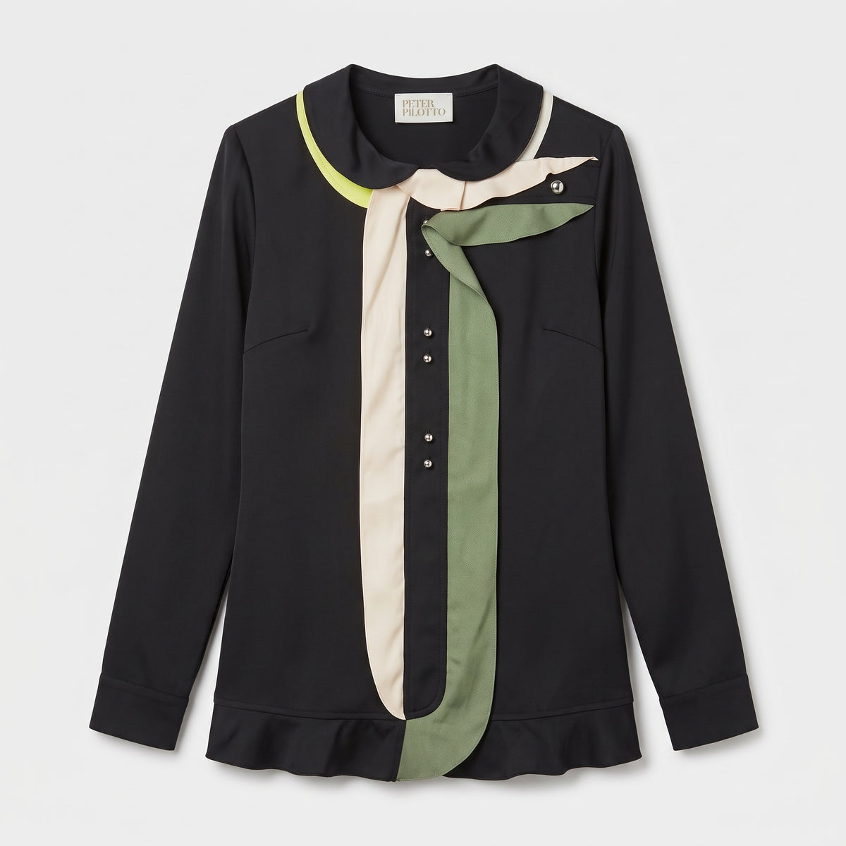 Ruffled Multi-Tone Black Blouse