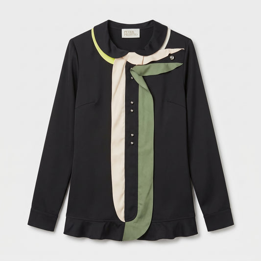 Ruffled Multi-Tone Black Blouse