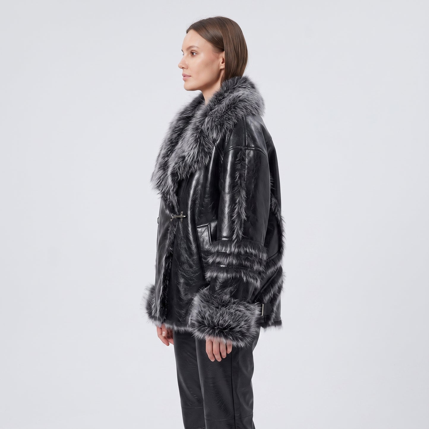 Faux Fur Trimmed Leather Jacket