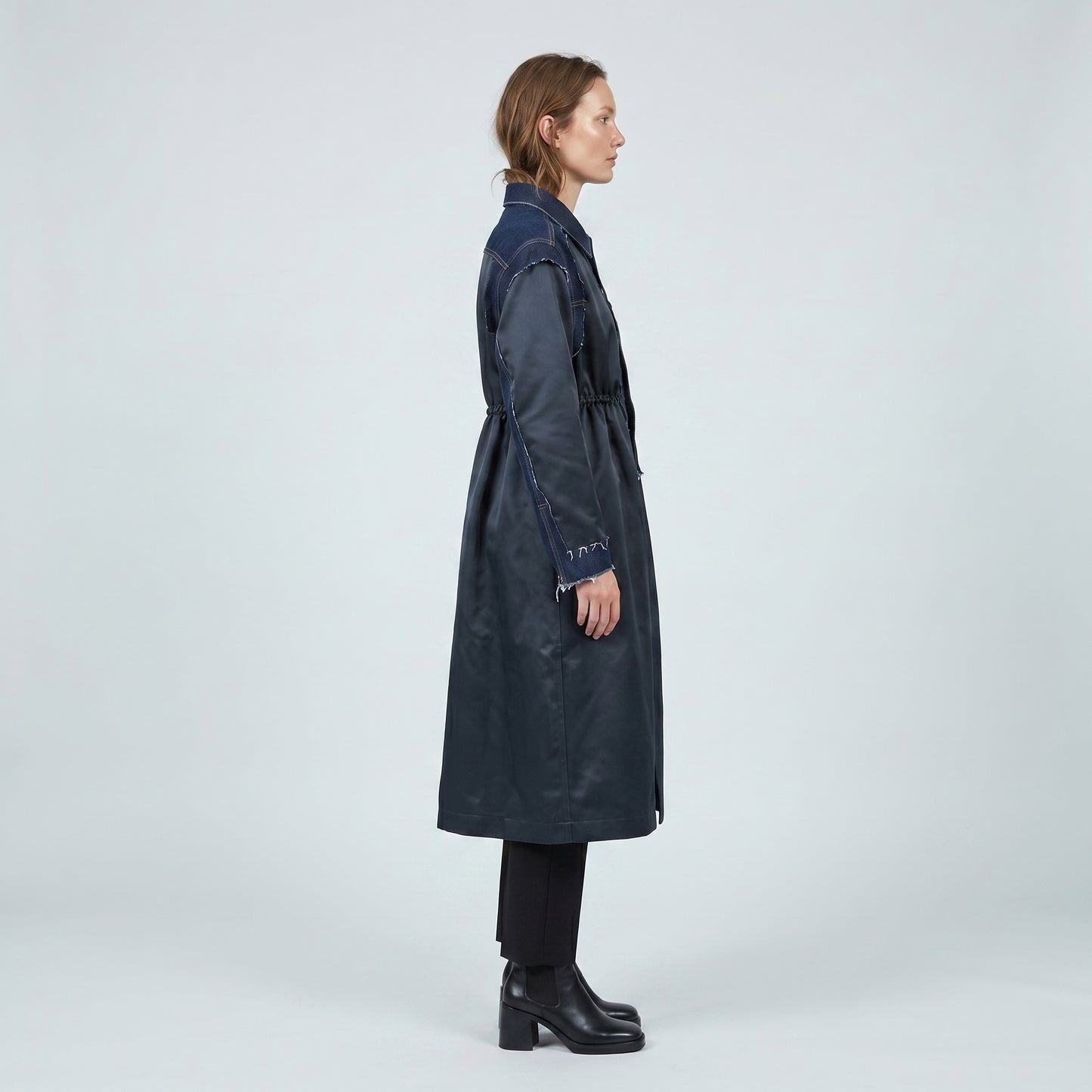 Satin and Denim Hybrid Coat