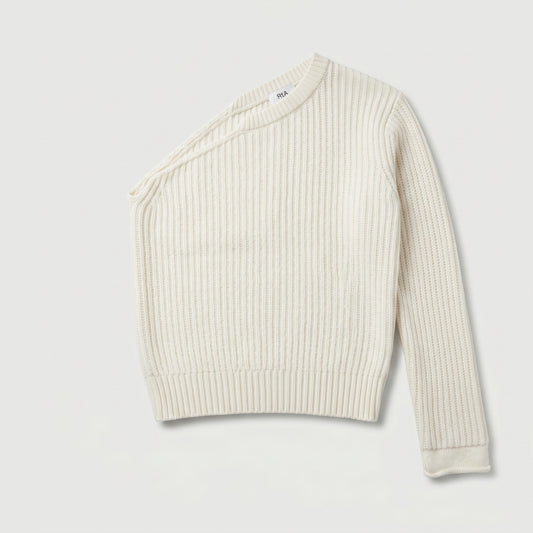 One-Shoulder Ribbed Knit Sweater