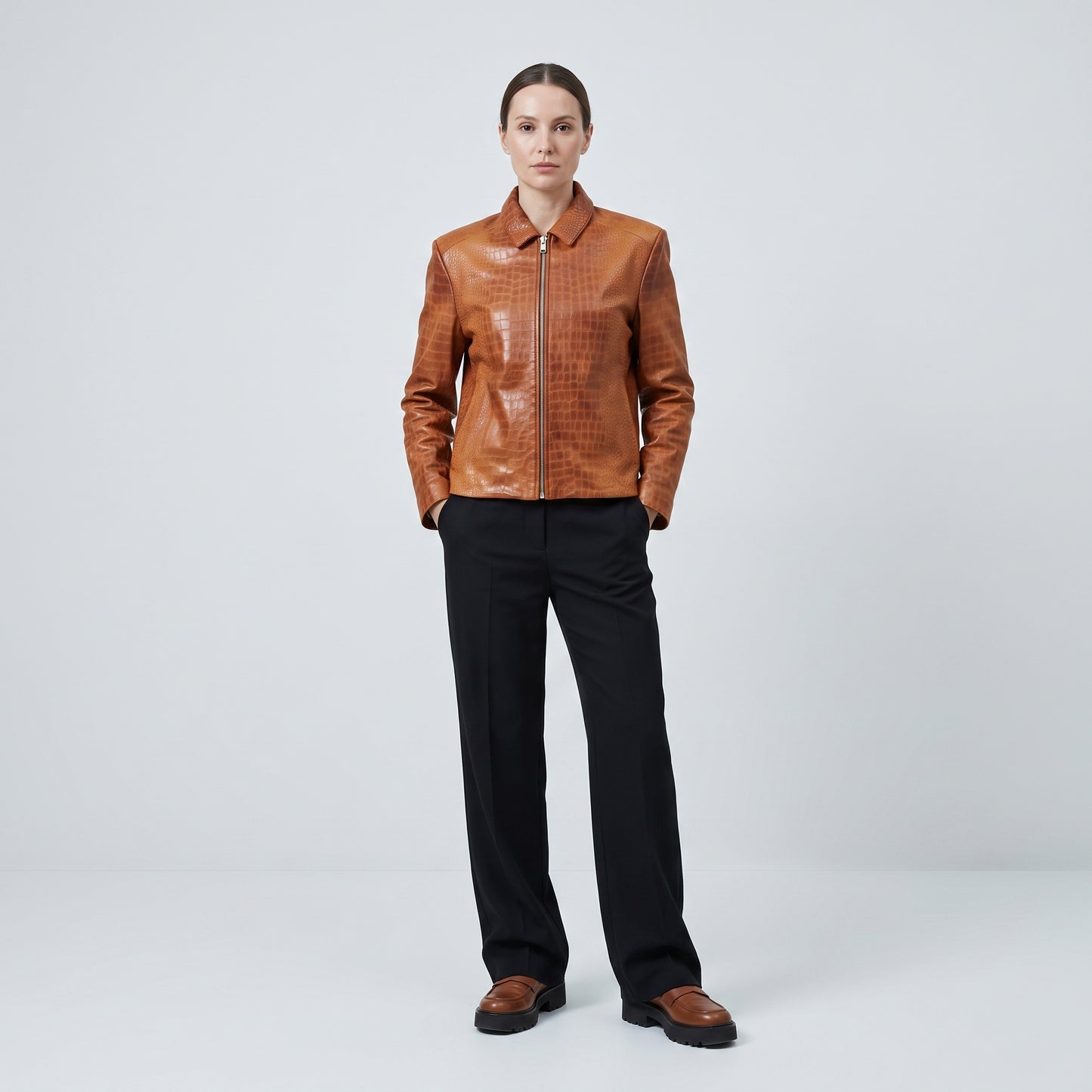 Crocodile Embossed Leather Jacket