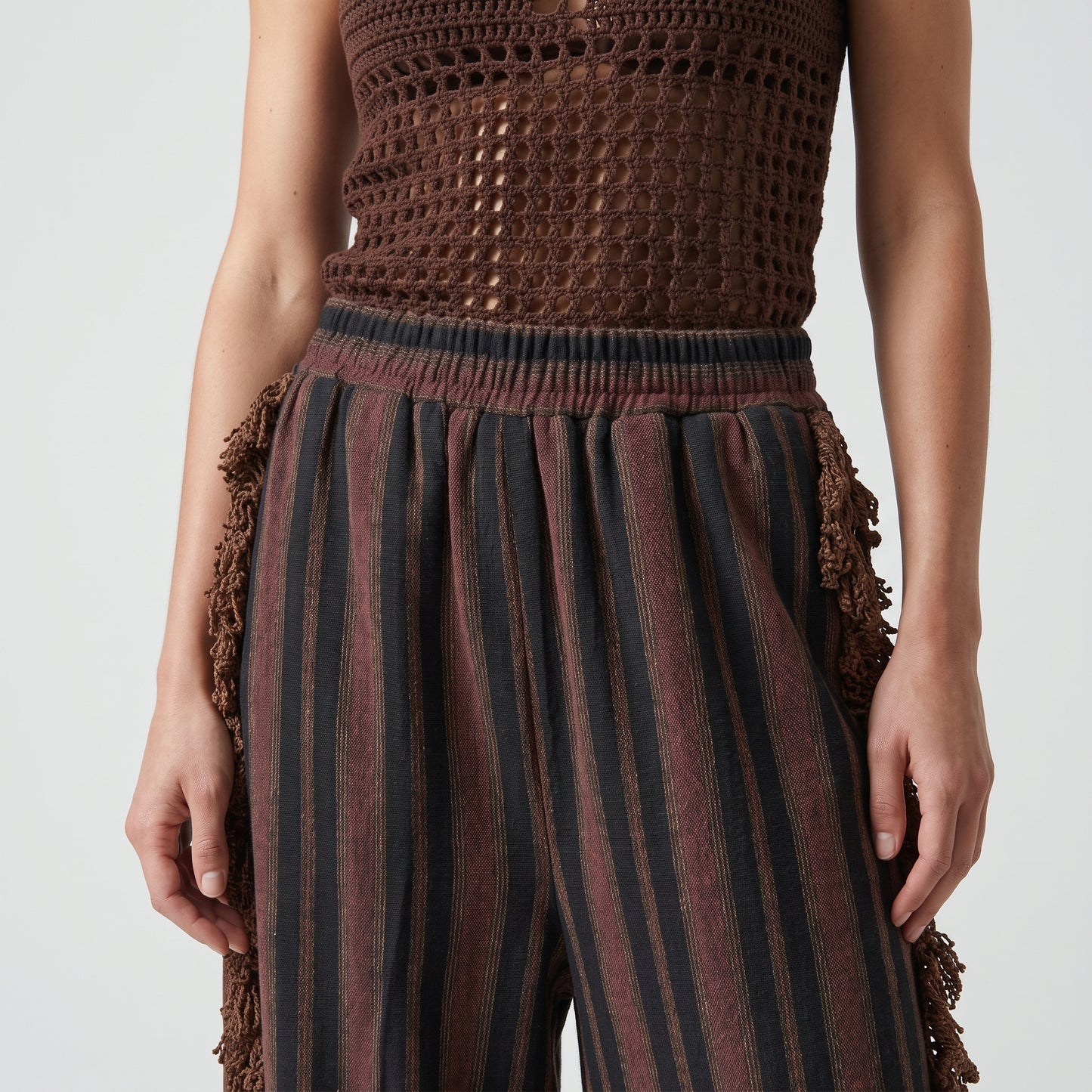 Striped Fringe Detail Trousers