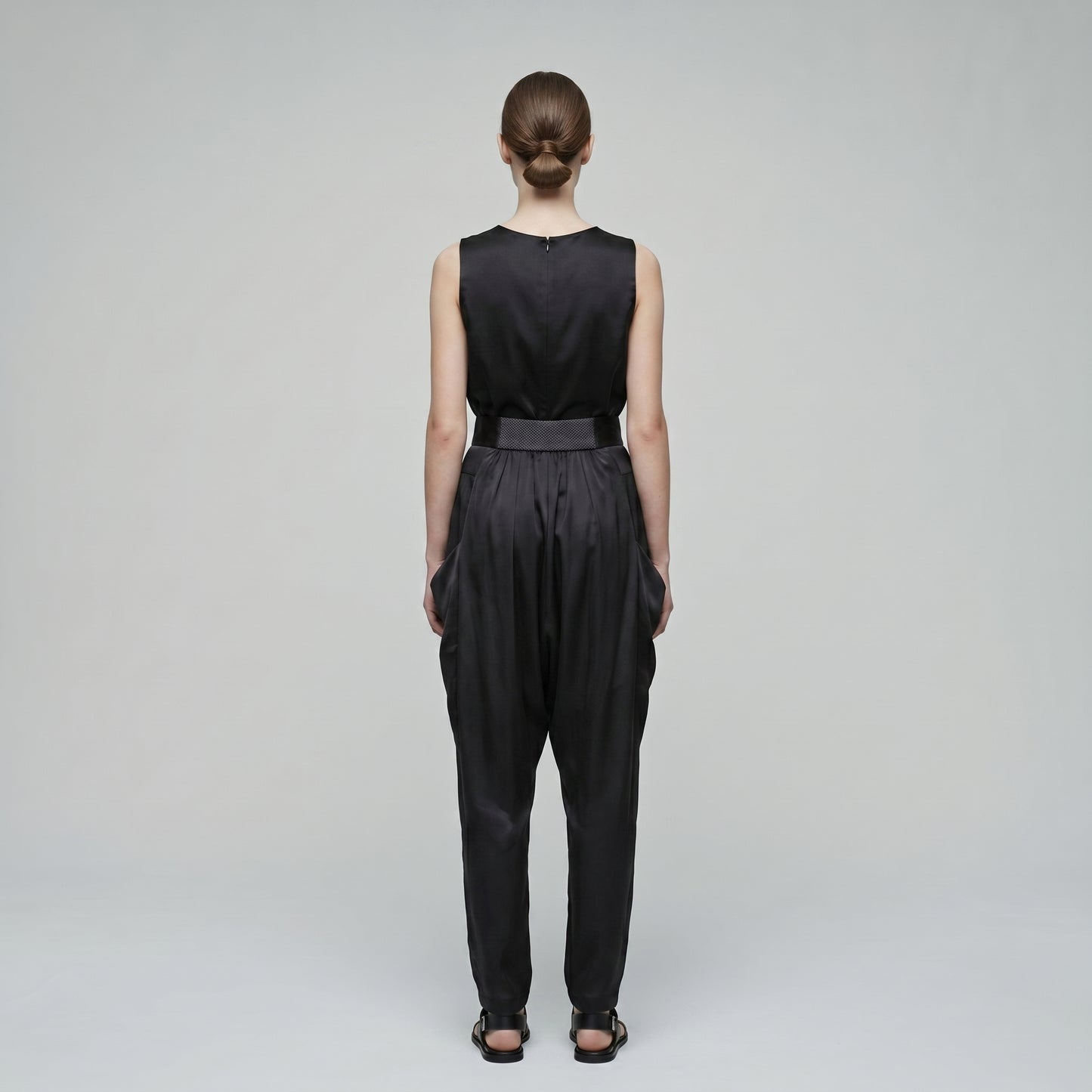 Satin High-Waisted Draped Trousers