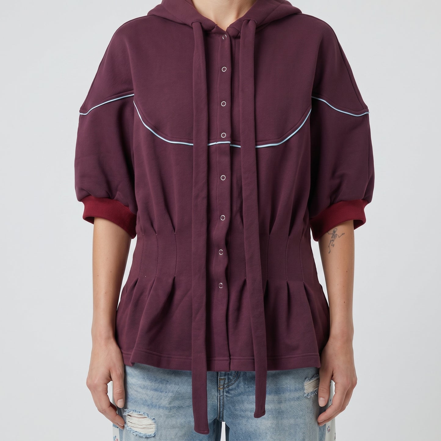 Hooded Snap-Front Peplum Top