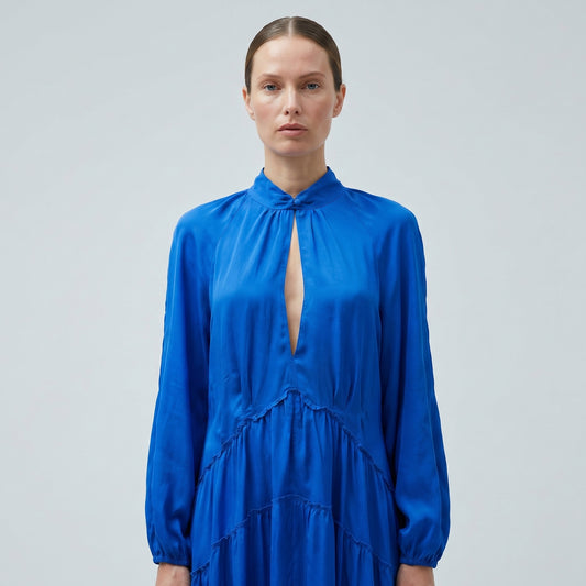 Elegant Cobalt Keyhole Midi Dress