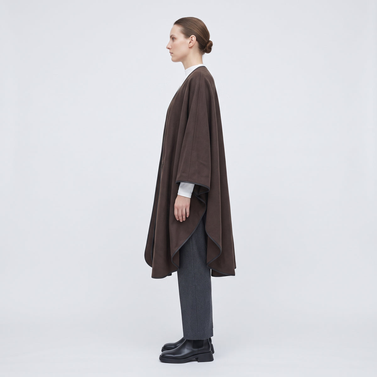 Leather Trimmed Wool Cape