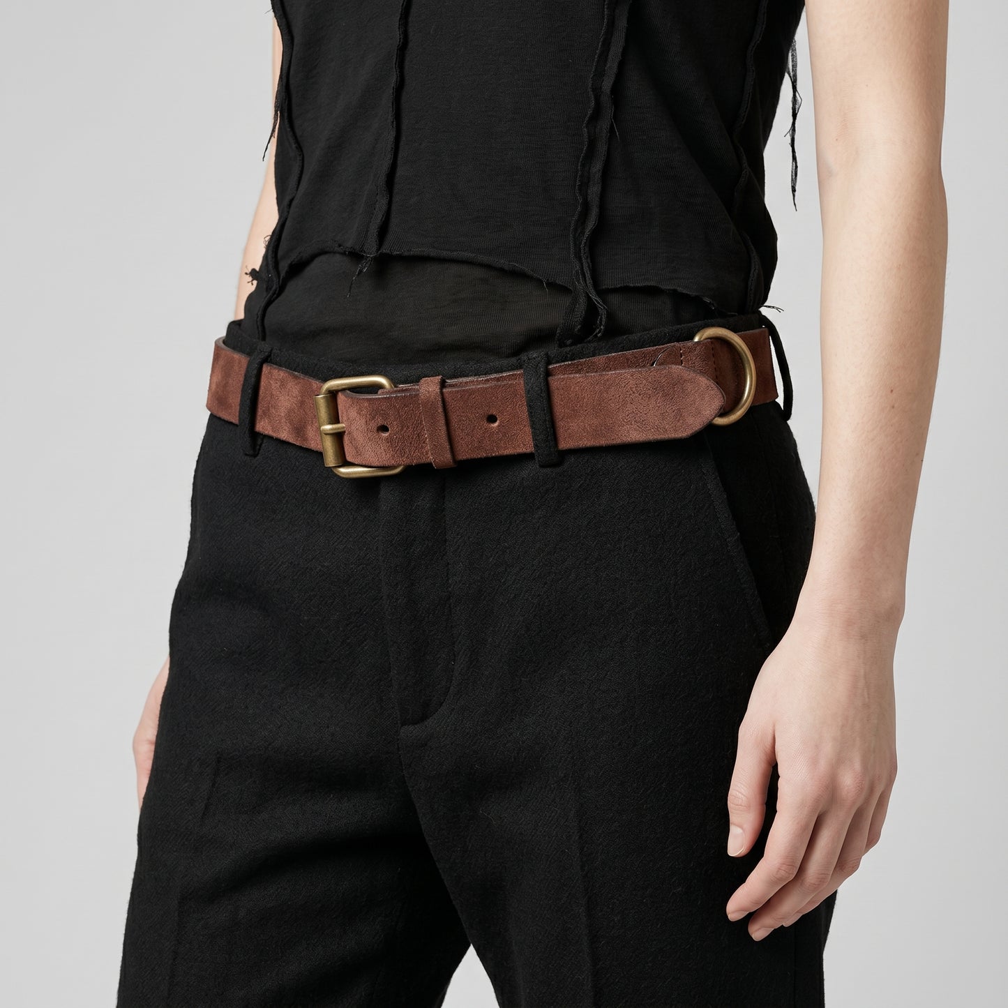 Textured Brown Leather Belt