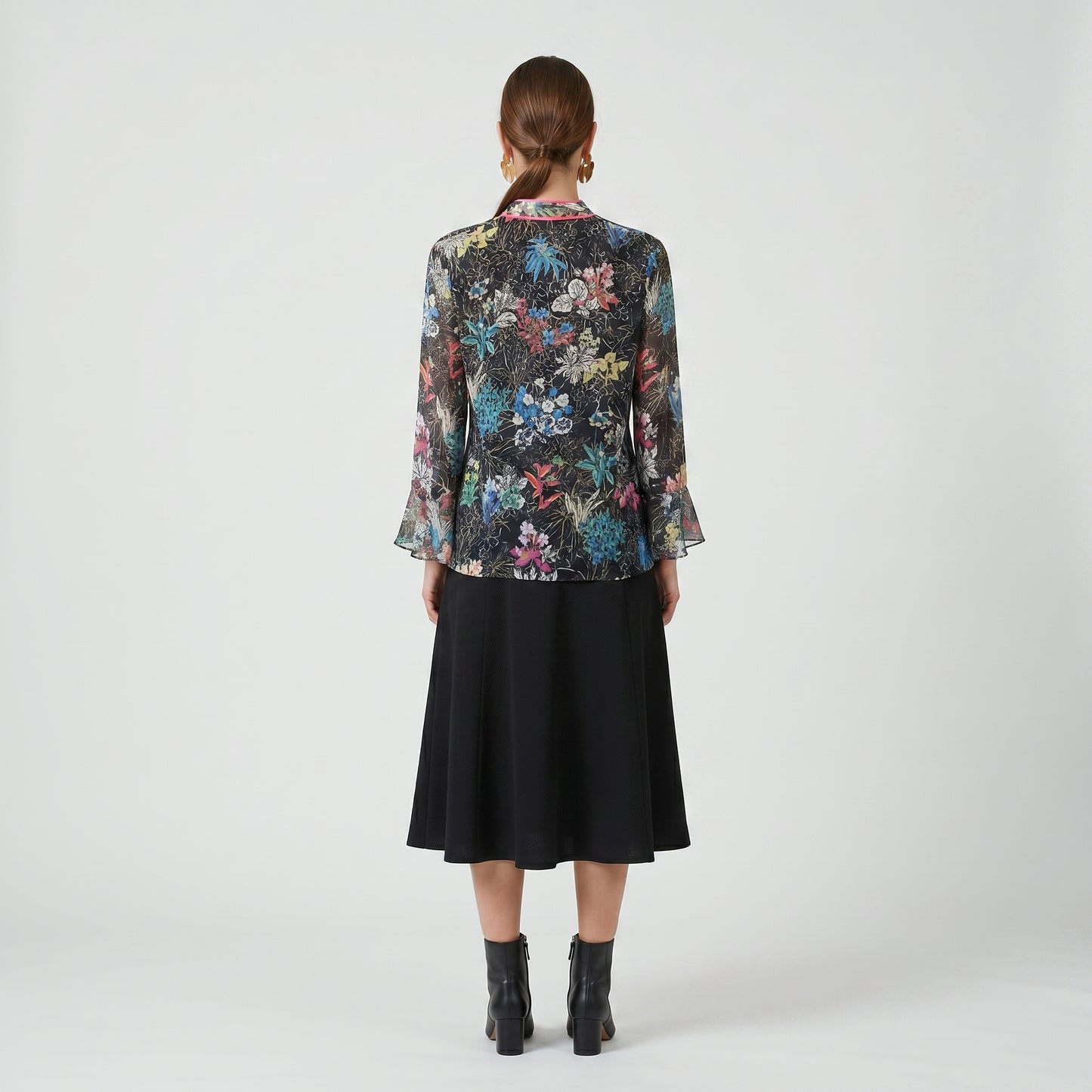 Floral Silk Tie Neck Blouse