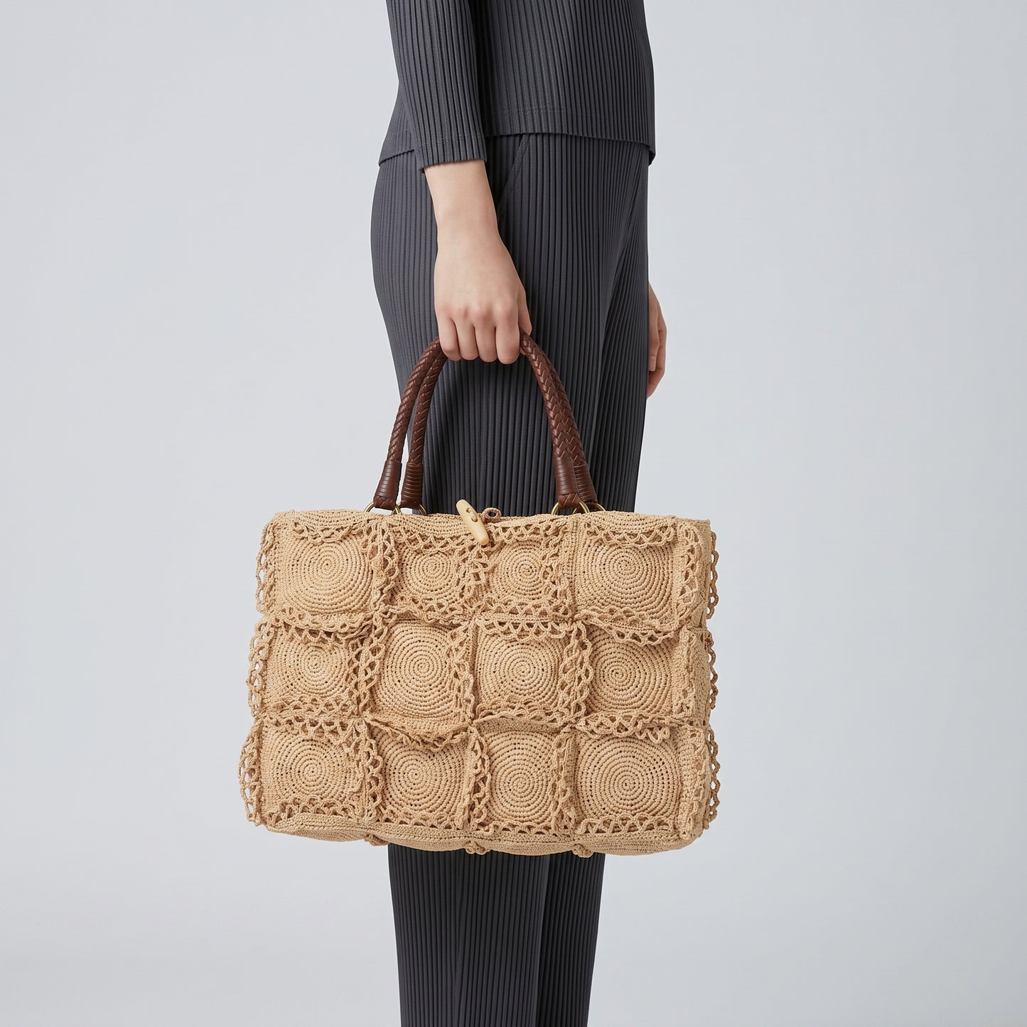 Woven Crochet Raffia Tote Bag