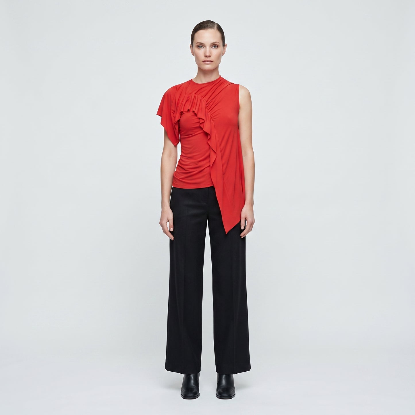 Asymmetric Ruffled Red Top